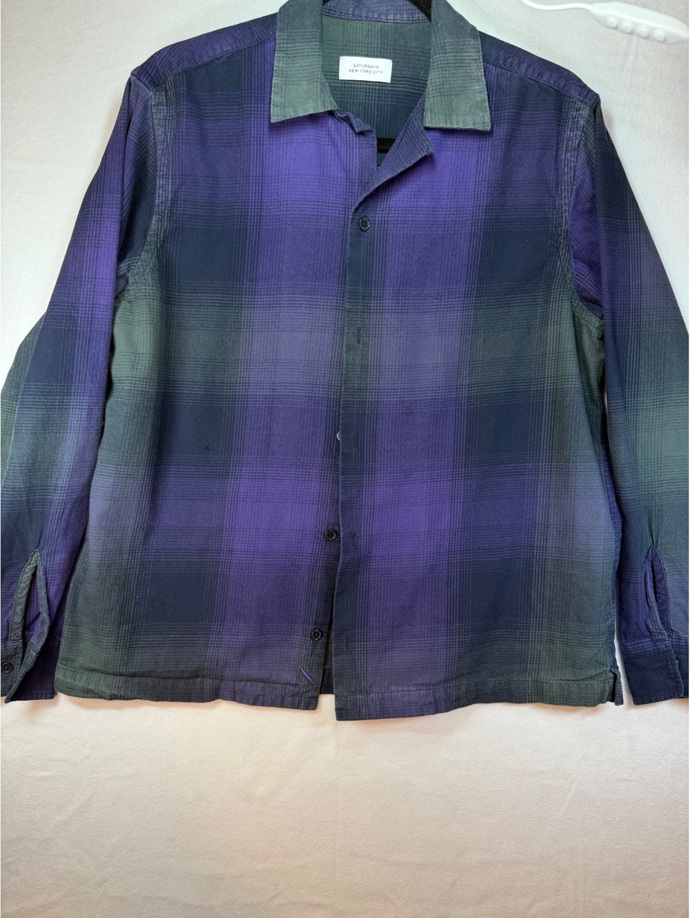 Saturdays NYC Purple and Black Gradient Plaid Button-Up Shirt